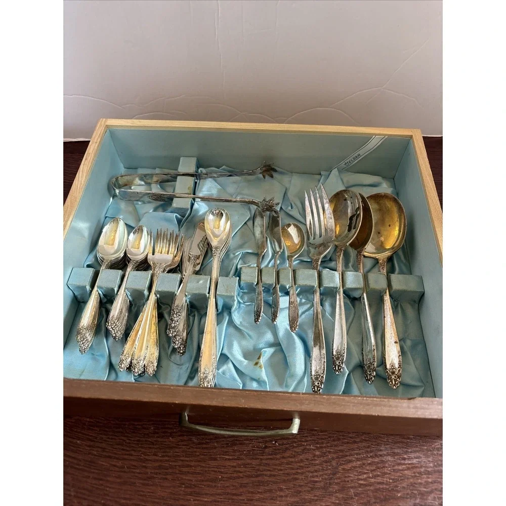 Vtg‎ Eldan Nickel Silver  ELD15 Prelude Flatware Set Service For 8 Storage Chest